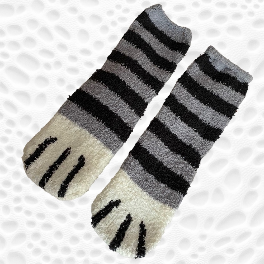 Cat Paw Socks Fuzzy Warm Adorable Kitty Slipper New Brown Black Gray Grey - Picture 7 of 13